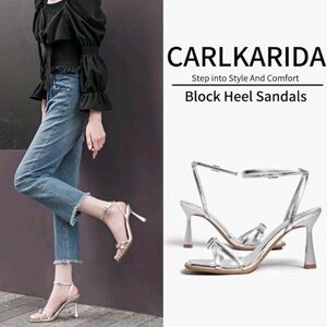 CARLKARIDA silver heels open toe size 5.1/2